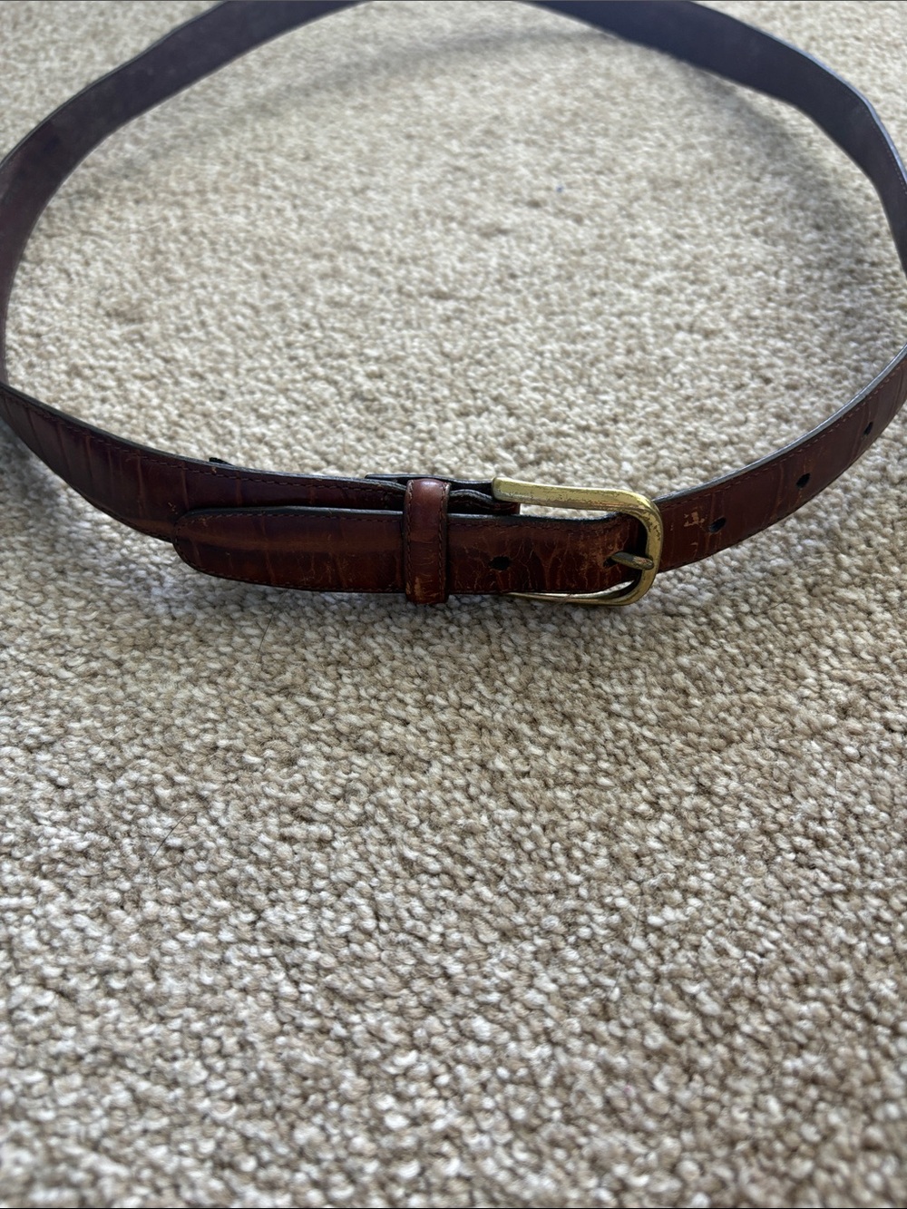 Vintage Brighton Brown Faux Croc Leather Textured Belt Gold Buckle Size 38 USA